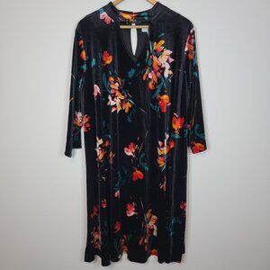 Boutique Womens Black Floral Velvet Choker Dress Size 2X 3/4 Sleeve Whimsigoth